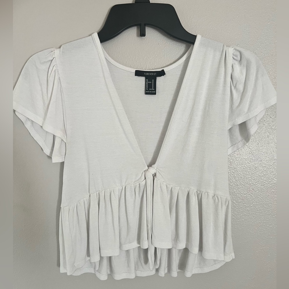 White V Neck Tie Blouse Top